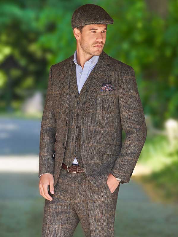 Harris Tweed Jacket "London" In Highland Green Herringbone