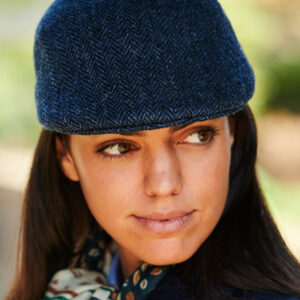 Harris Tweed Flat Cap "Henry" In Blue Herringbone
