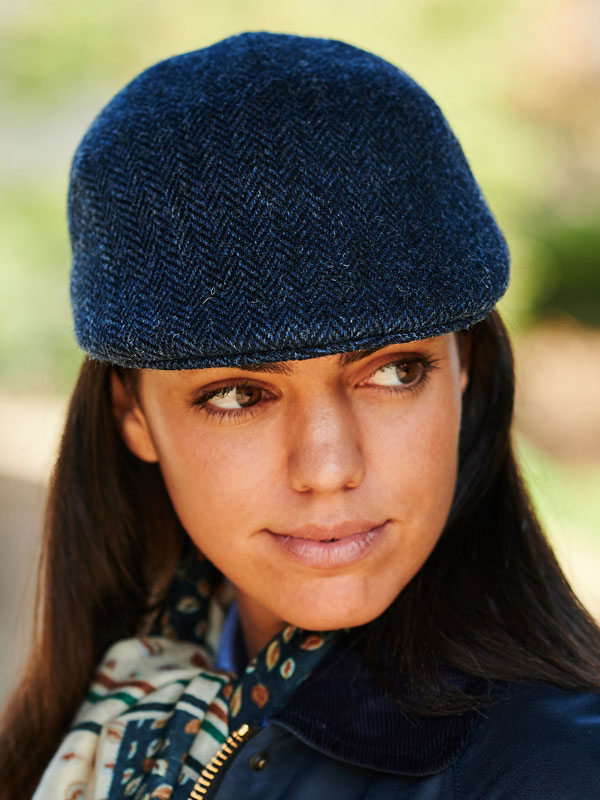 Harris Tweed Flat Cap "Henry" In Blue Herringbone