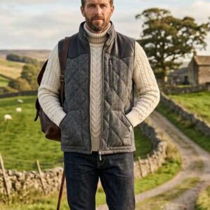 Harris Tweed Bodywarmer “Levi” In Anthra Herringbone