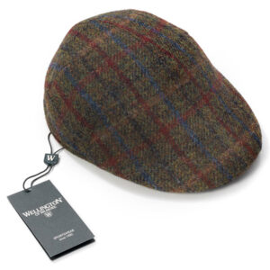 Harris Tweed Flat Cap "Henry" In Red-Blue Check