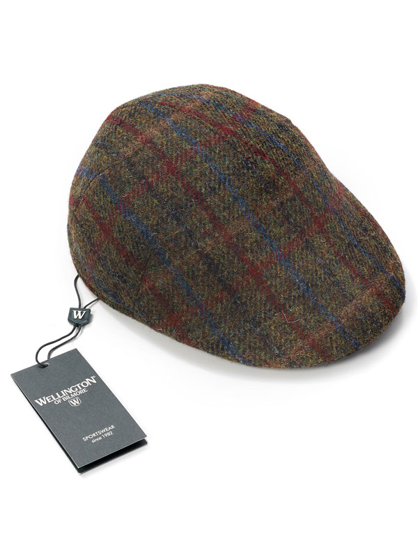 Harris Tweed Flat Cap "Henry" In Red-Blue Check