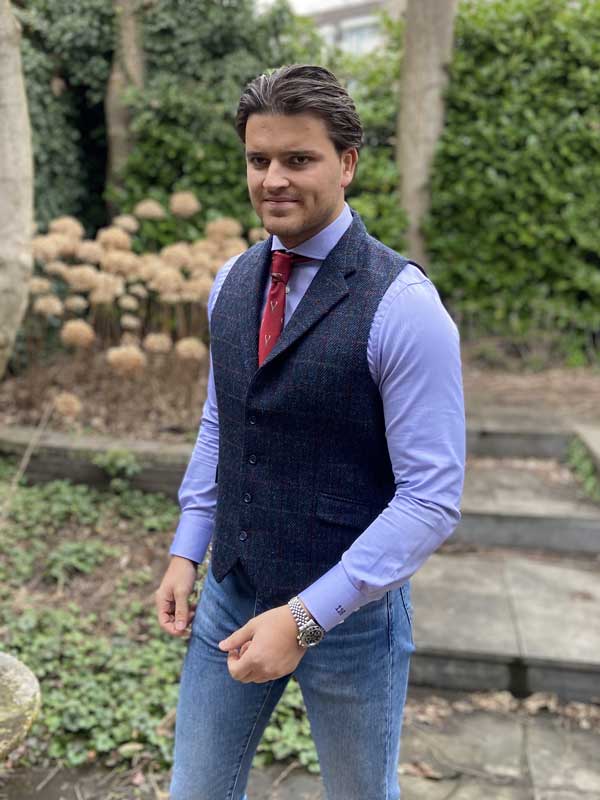 DF Harris Tweed Waistcoat Met Revers 613