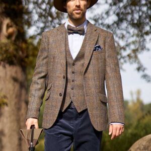 Harris Tweed Jacket "London" In Green-Blue Herringbone
