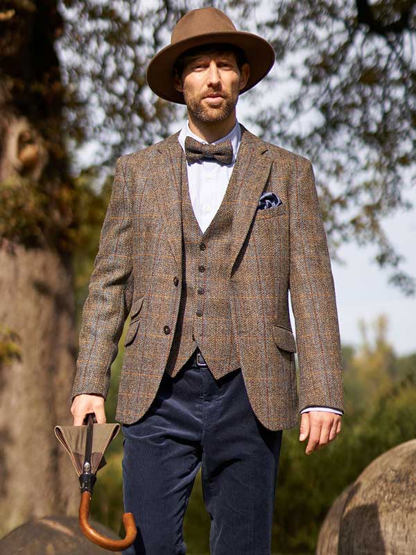 Harris Tweed Jacket "London" In Green-Blue Herringbone