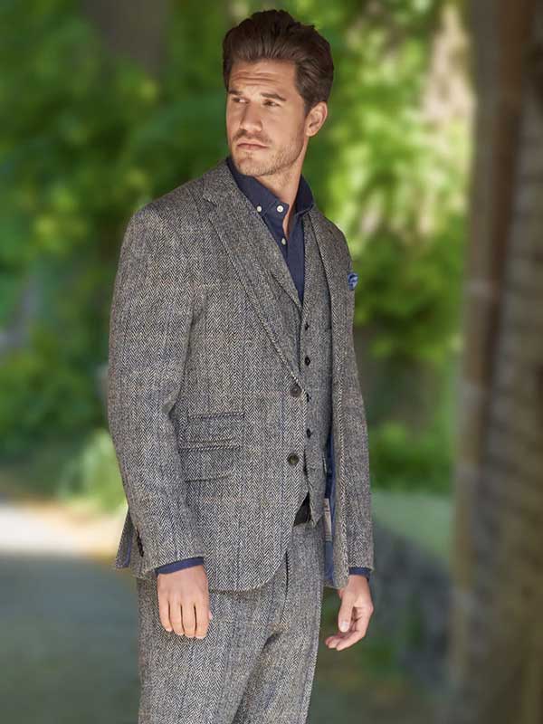 Harris Tweed Jacket "London" In Highland Green Herringbone