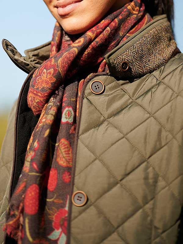 Dames Steppmantel Gabby Met Tweedbekleding In Olive