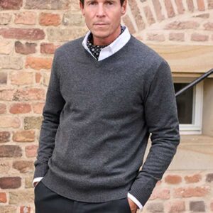 Pullover Lambswool "Jack" Met Harris Tweed Details In Charcoal