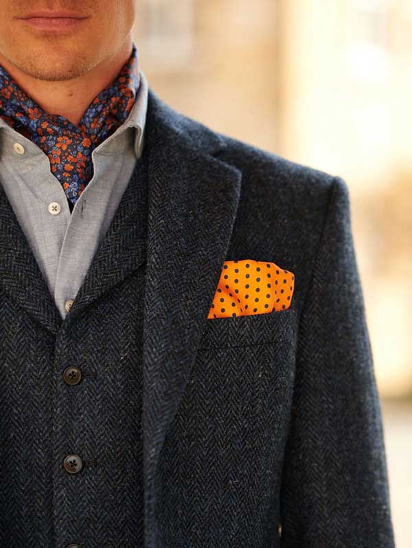 Harris Tweed Jacket "London" In Blue Herringbone