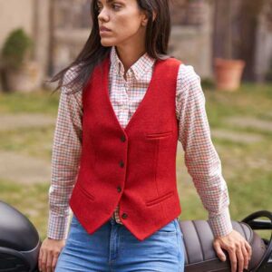 Harris Tweed Dames Vestje "Lea" In Red Twill