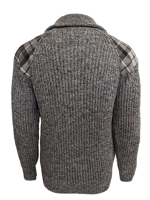 Zip sweater with Harris Tweed patches Natural