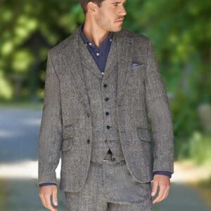 Harris Tweed Jacket "London" In Highland Green Herringbone