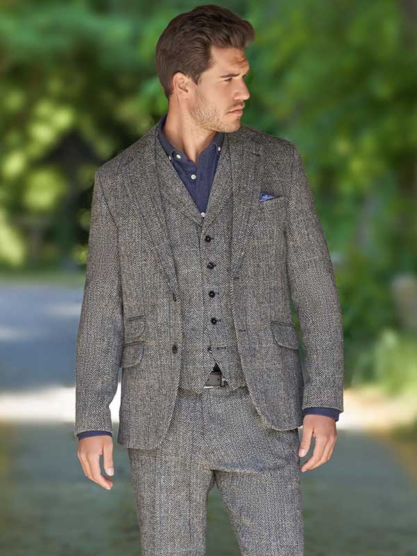 Harris Tweed Jacket "London" In Highland Green Herringbone