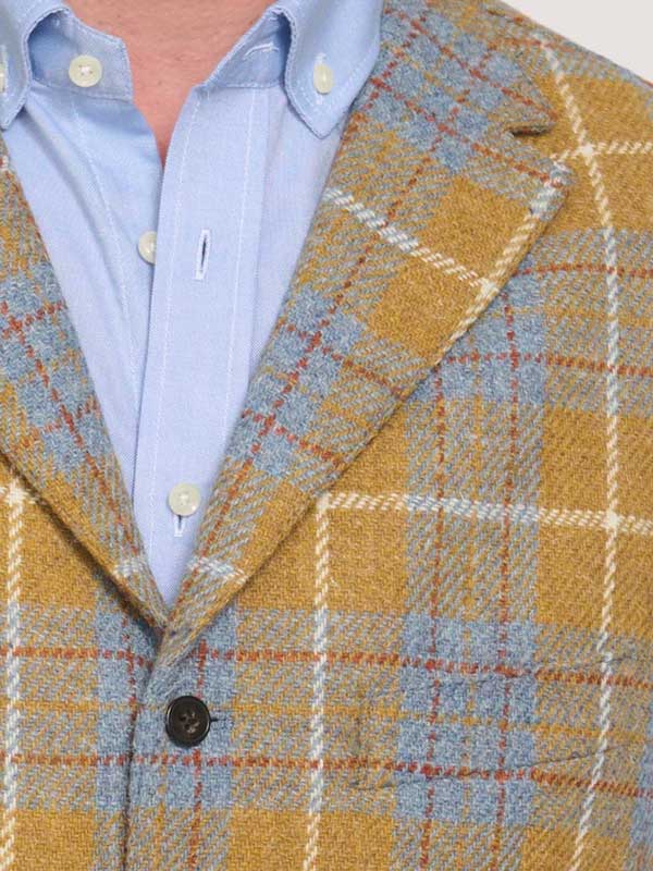 Harris Tweed Vestje "Wales" Met Revers In Amber Check