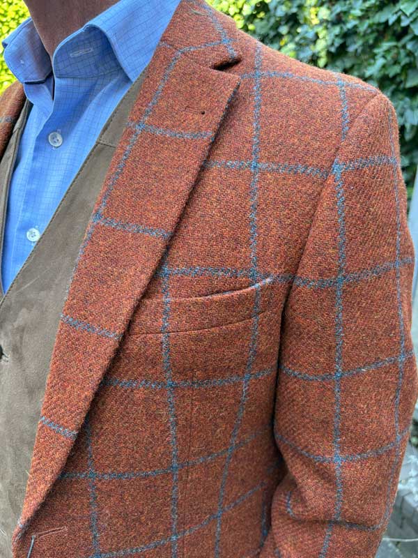 Harris Tweed Jacket "London" In Rust Overcheck