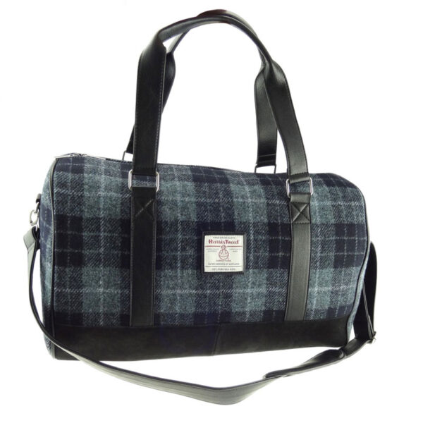 Harris Tweed 'Clyde' Weekend Bag in Grey & Black Tartan