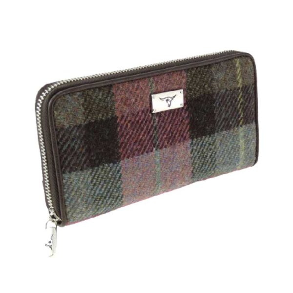 Harris Tweed 'Staffa' Portemonnee In Muted Green & Rose Pink Tartan