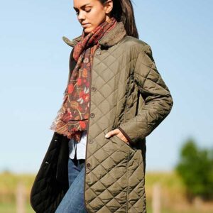 Dames Steppmantel Gabby Met Tweedbekleding In Olive