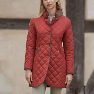 Dames Steppmantel Gabby Met Tweedbekleding In Red Dahlia