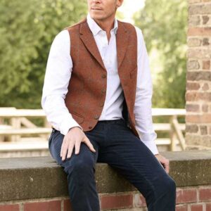 Harris Tweed Vestje "Wales" Met Revers In Rust Overcheck