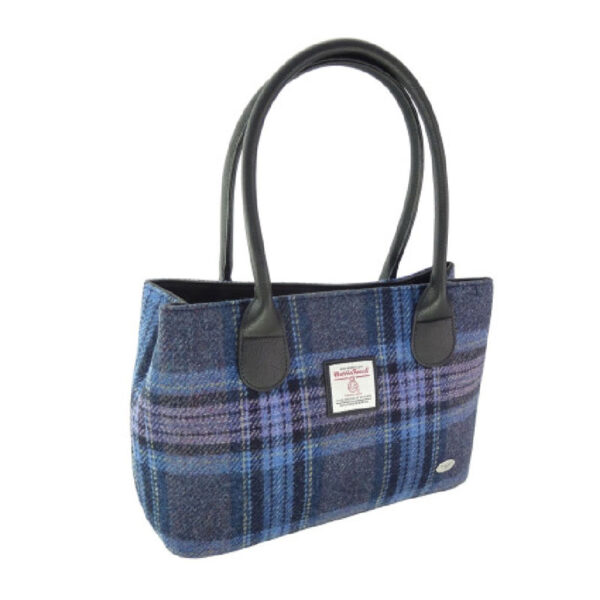 Harris Tweed 'Cassley' Classic Handbag in Blue & Purple Steward Tartan