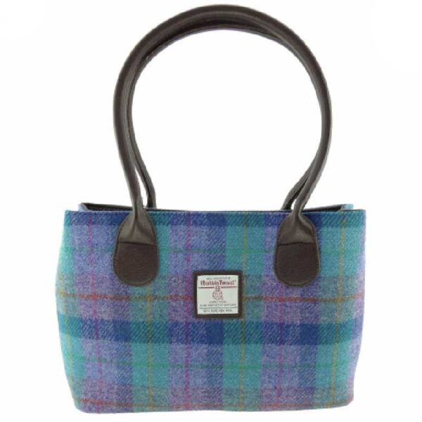 Harris Tweed 'Cassley' Classic Handbag in Green & Purple Tartan
