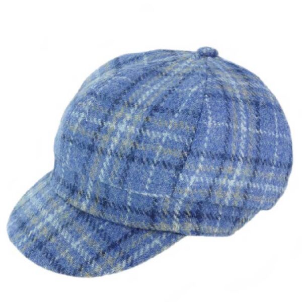 Harris Tweed Ladies One-Size Cap in Light Blue Check