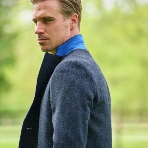 Harris Tweed Overjas "Barney" In Blue Herringbone