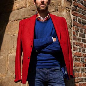 Harris Tweed Jacket "London" In Red Twill