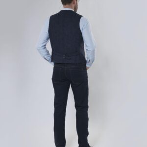 Harris Tweed Vestje "Wales" Met Revers In Blue Herringbone