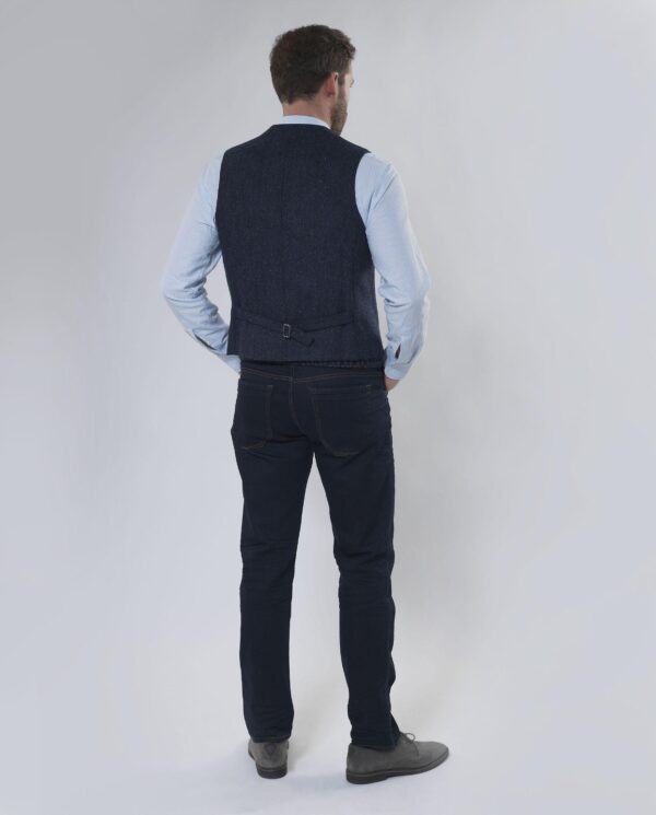 Harris Tweed Vestje "Wales" Met Revers In Blue Herringbone