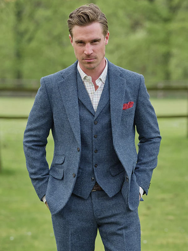Harris Tweed Jacket "London" In Blue Shadow