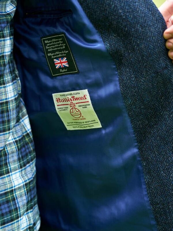 Harris Tweed Overjas "Barney" In Blue Herringbone