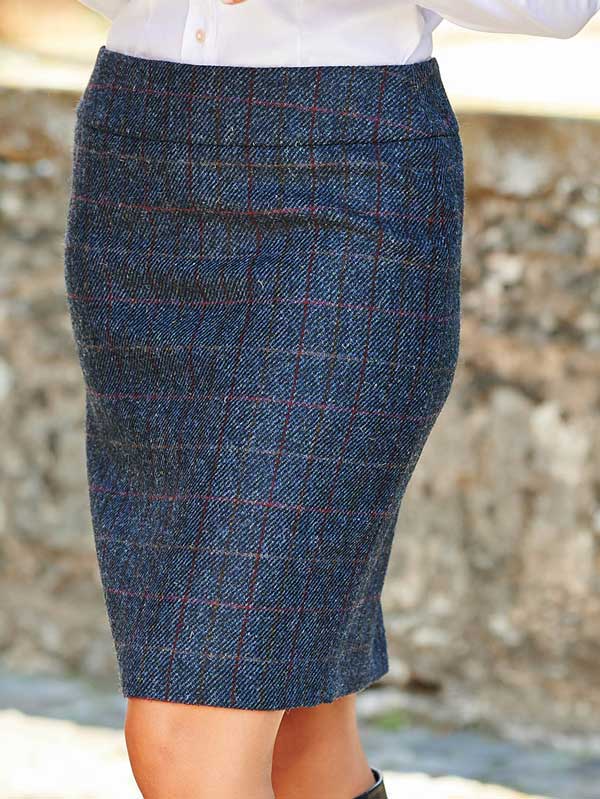Harris Tweed Dames Rok "Pencil-Shirt" In Scottish Blue