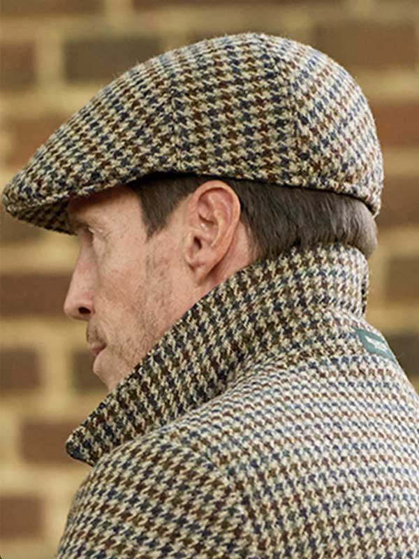 Harris Tweed Flat Cap "Henry" In Houndstooth Tweed