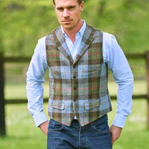 Harris Tweed Vestje "Wales" Met Revers In Highland Check
