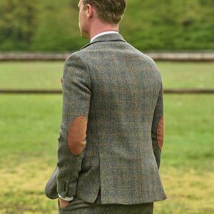 Harris Tweed Jacket "London" In Oliv-Blue Overcheck