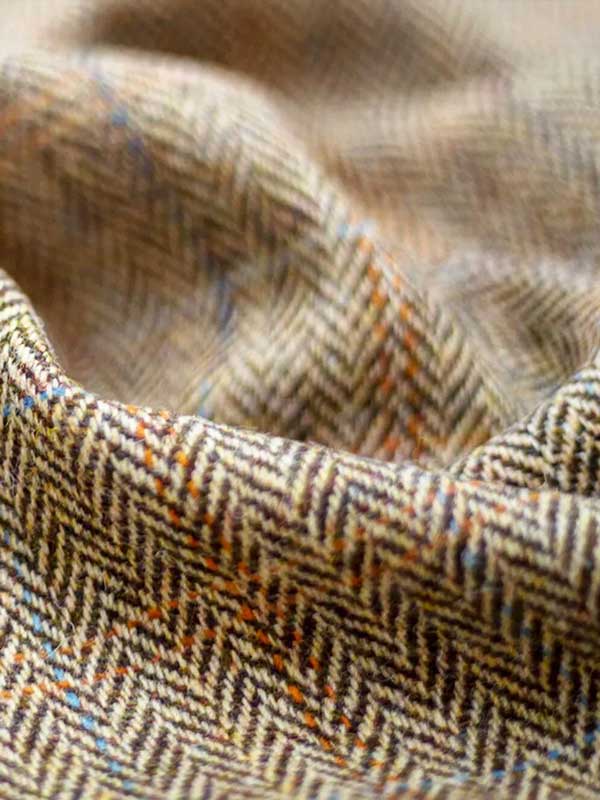 Harris Tweed Vestje "Wales" Met Revers In Sand Herringbone