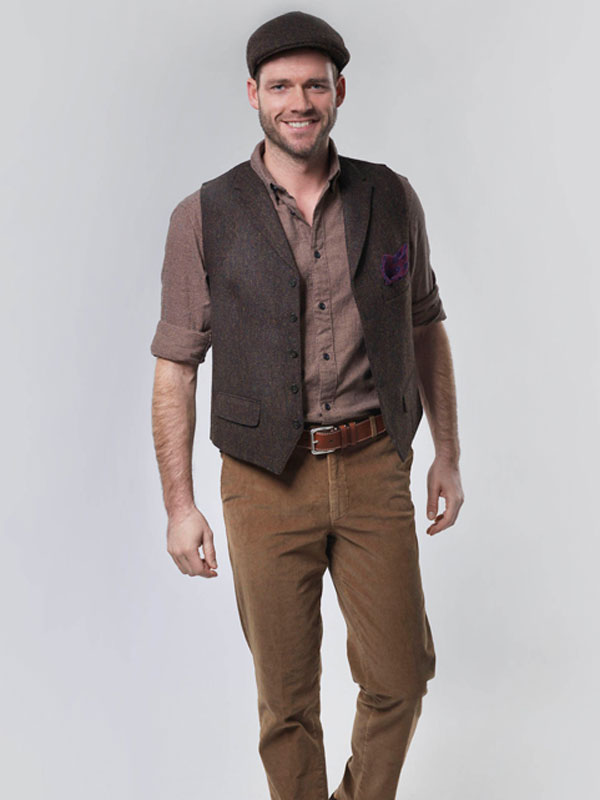 Harris Tweed Vestje "Wales" Met Revers In Multicolor