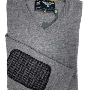 Pullover Lambswool "Jack" Met Harris Tweed Details In Cloud Grey
