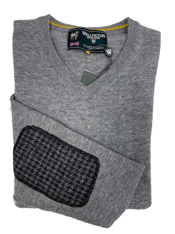 Pullover Lambswool "Jack" Met Harris Tweed Details In Cloud Grey