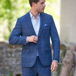 Harris Tweed Jacket "London" In Dark-Blue Herringbone