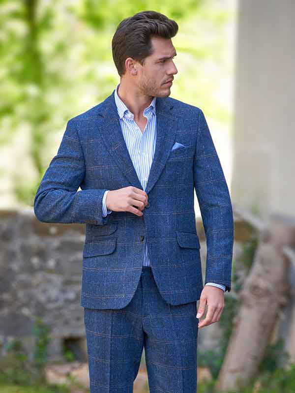 Harris Tweed Jacket "London" In Dark-Blue Herringbone