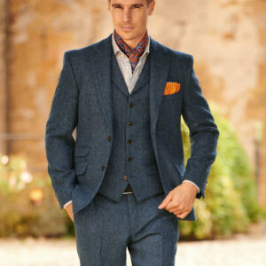 Harris Tweed Jacket "London" In Blue Herringbone