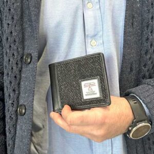 Harris Tweed Bifold Coin Wallet In Charcoal