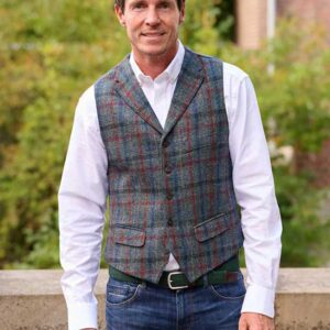 Harris Tweed Vestje "Wales" Met Revers In Royal Check