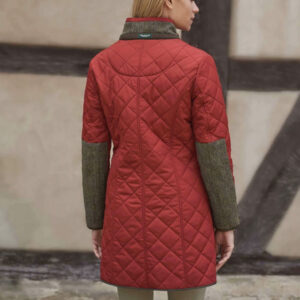 Dames Steppmantel Gabby Met Tweedbekleding In Red Dahlia