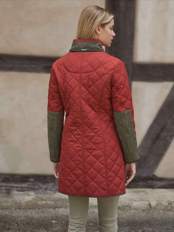 Dames Steppmantel Gabby Met Tweedbekleding In Red Dahlia