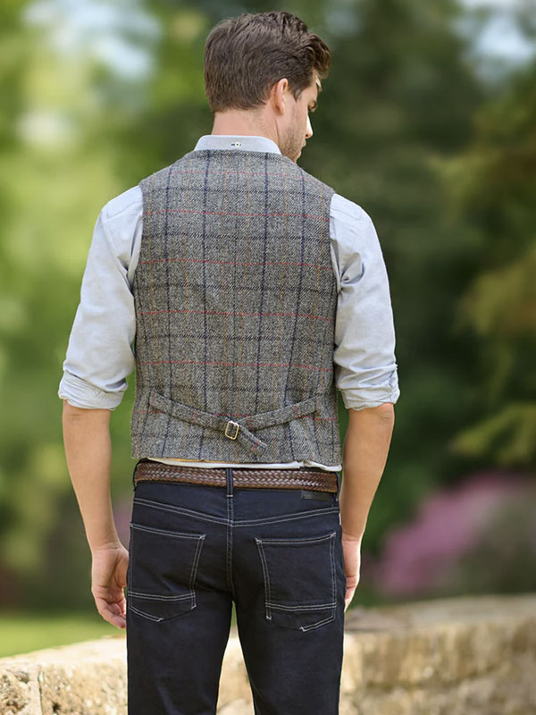 Harris Tweed Vestje Wales Met Revers In Anthra Check