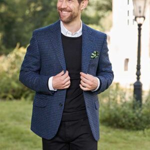 Harris Tweed Jacket "London" In Blue-Black Houndstooth